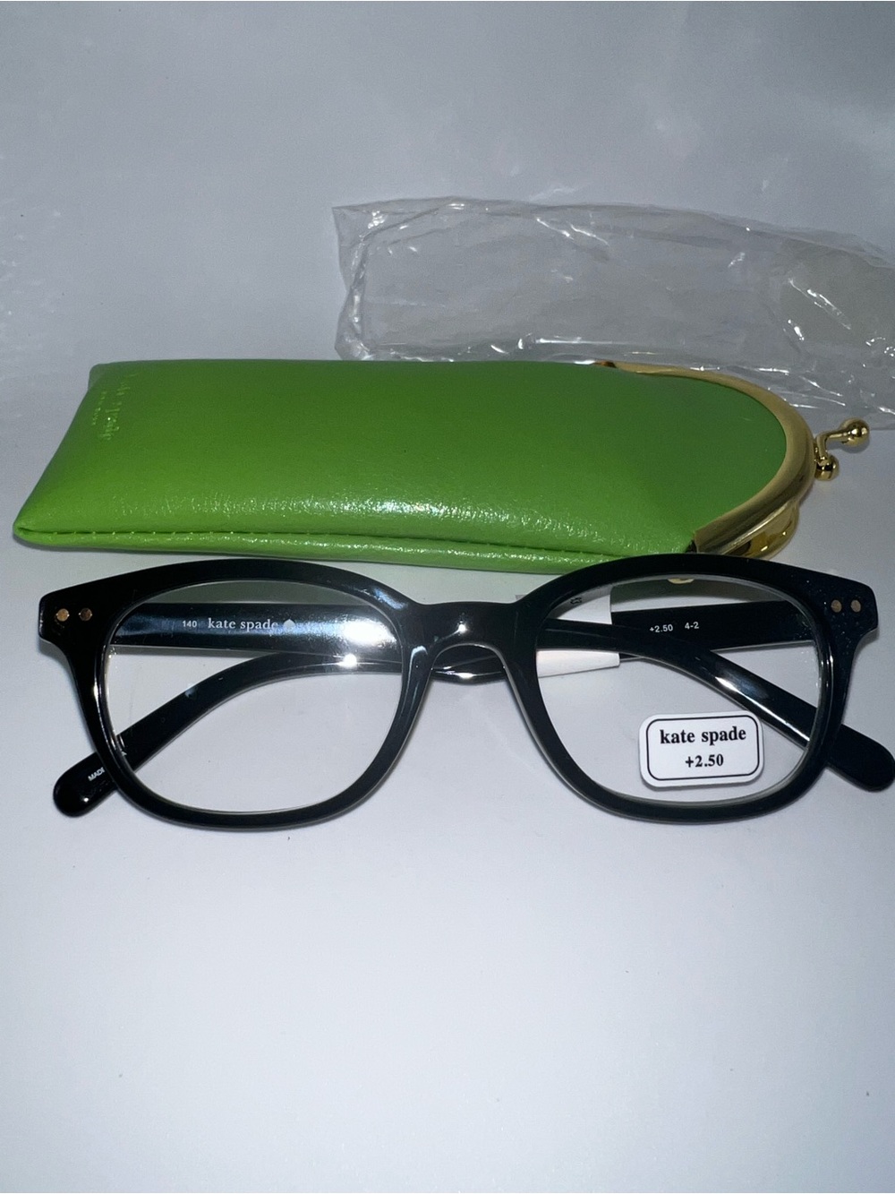 kate spade Black Reading Glasses with Lime Green Case